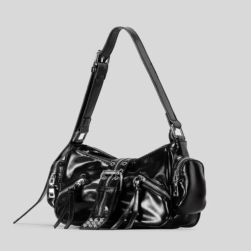 Mermaid Way Ravix Rivet Multi-Zipper Shoulder Bag