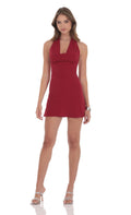 Lucy In The Sky Cowl Neck Halter Dress in Red
