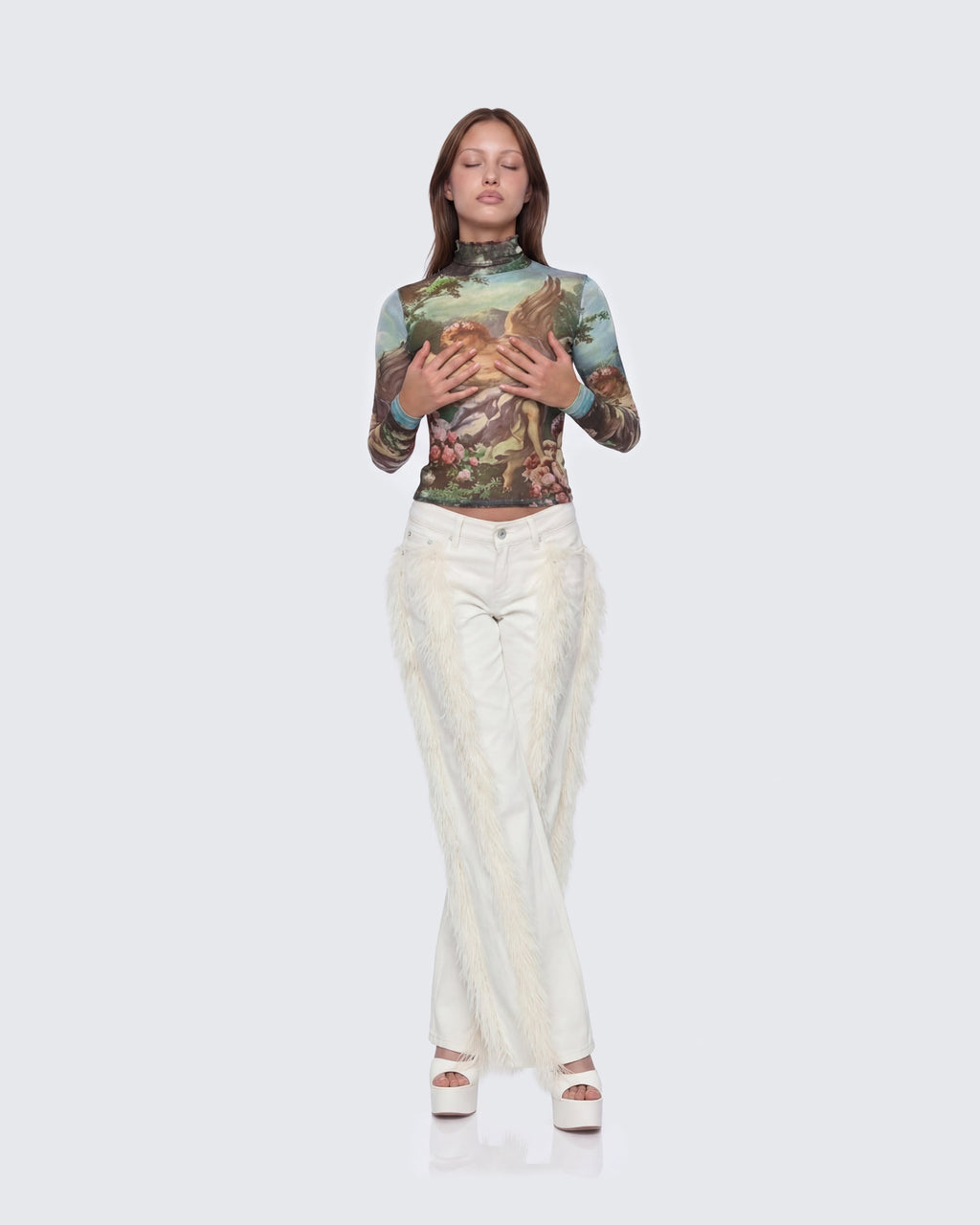 Finesse Neo Print Mesh Tatt Cherub Top