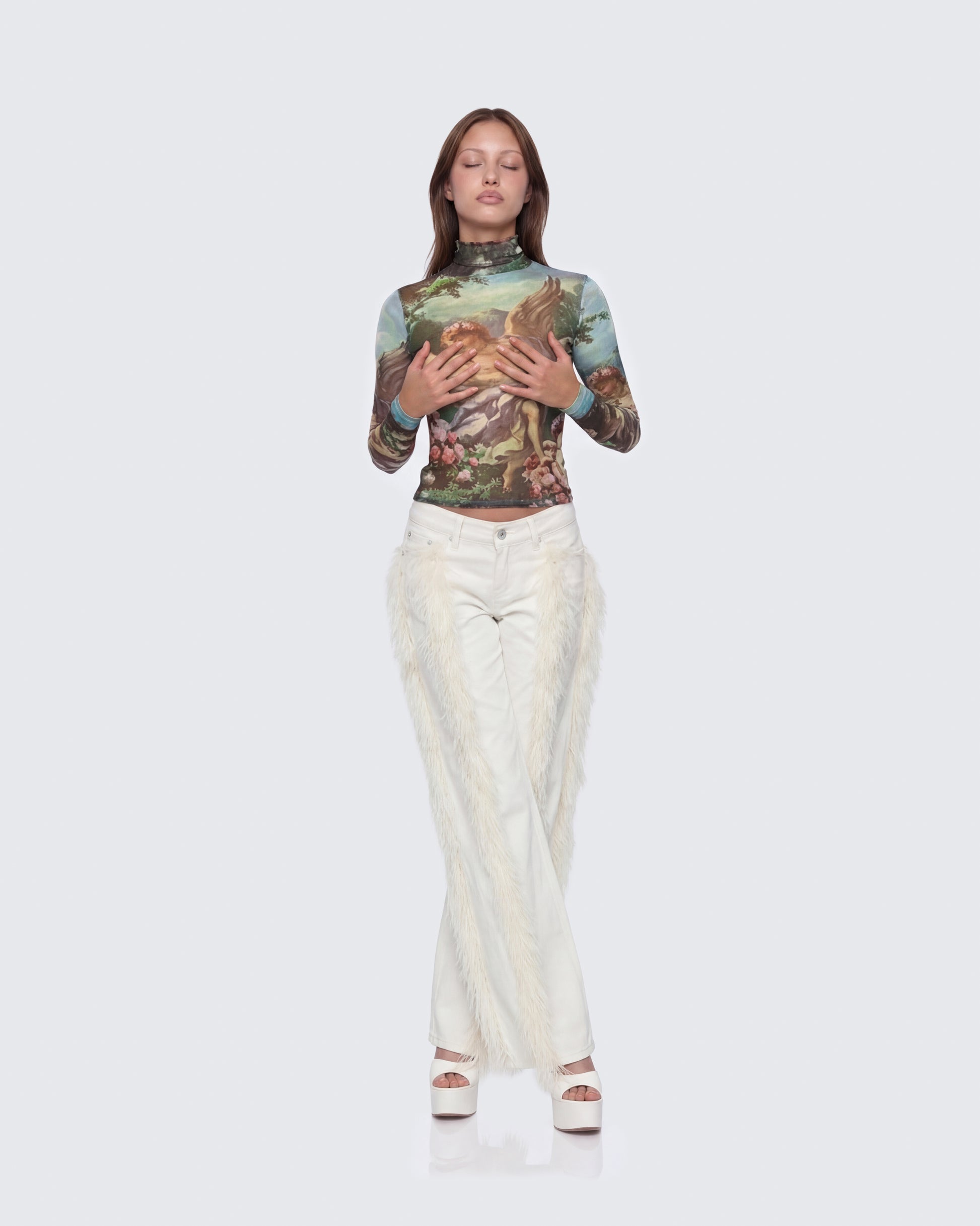 Finesse Neo Print Mesh Tatt Cherub Top