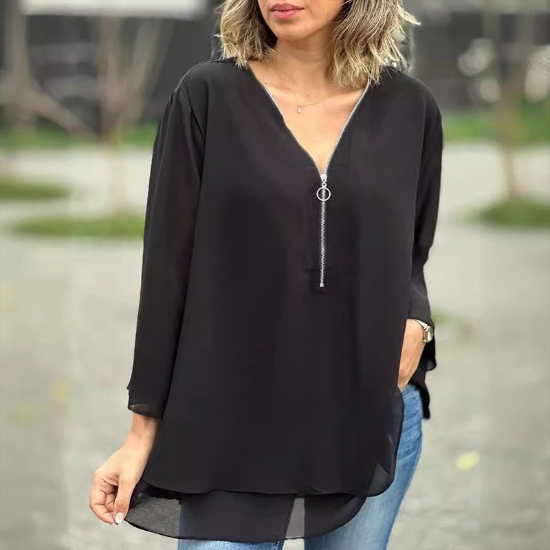 Nabalu Solmira | Women’s Relaxed Zip Front Tunic Blouse