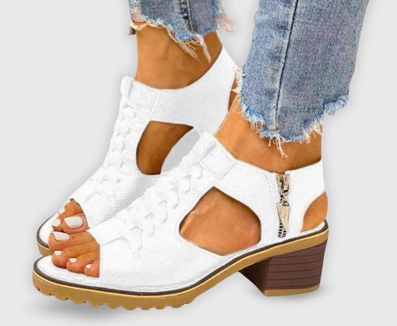 Nabalu Morgan | Summer Block Heel Sandals with Lace Detail
