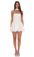Lucy In The Sky Satin Scarf Strapless Dress in White