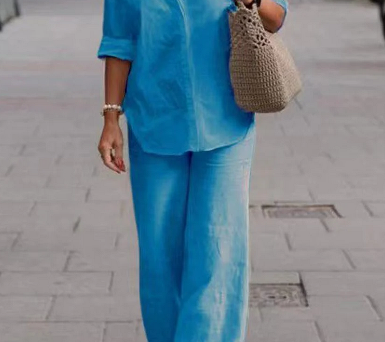 Nabalu Women 2 Piece Summer Set – Relaxed Shirt and Wide Leg Pants