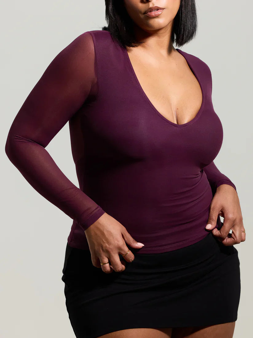 Klassy Braless Mesh Back Long Sleeve Brami