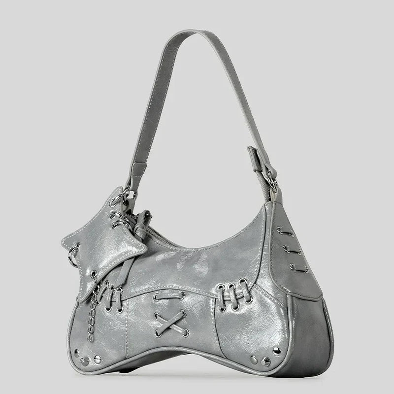 Mermaid Way Noxen Vintage Leather Rivet Shoulder Bag