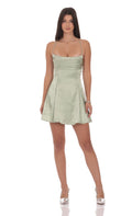 Lucy In The Sky Satin Draped A-Line Dress in Sage