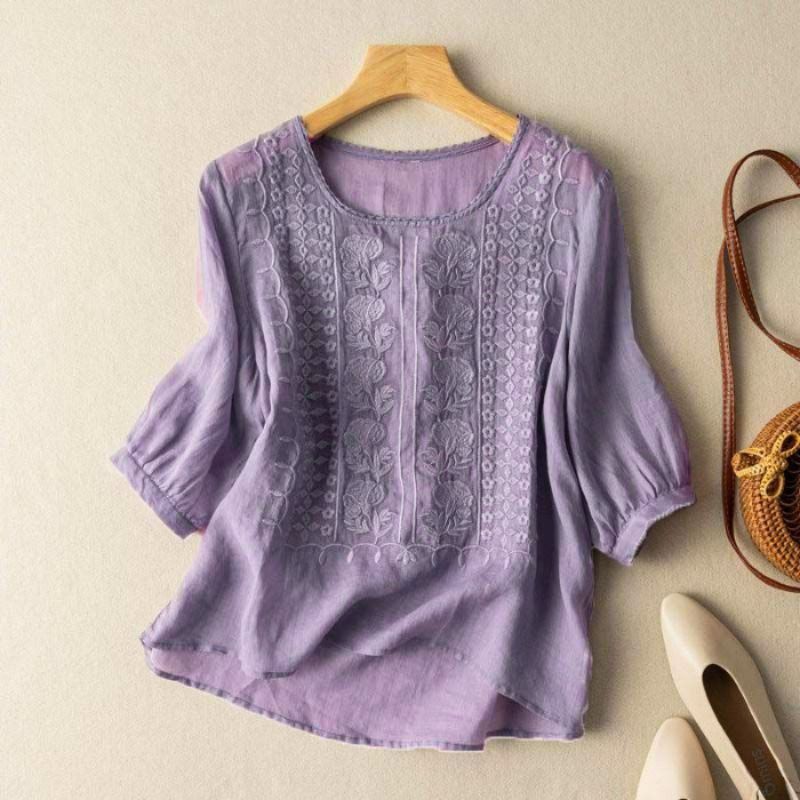 Nabalu Mariselle | Women’s Embroidered Relaxed Long Sleeve Blouse