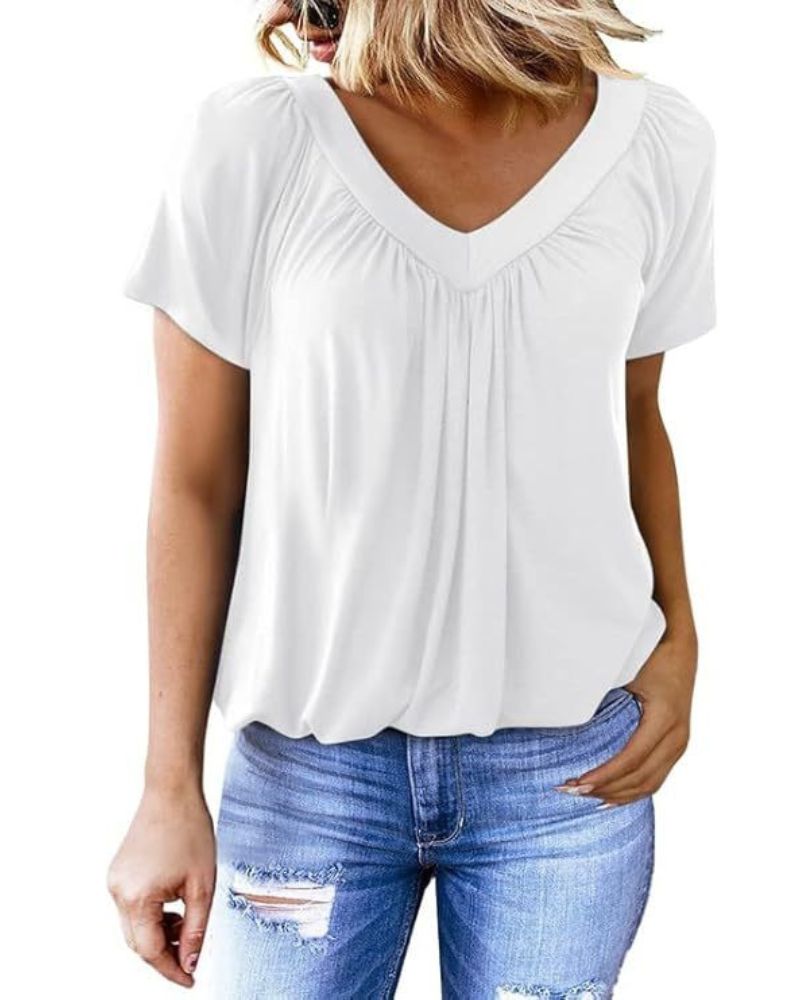 Nabalu Elowyn | Women’s V-Neck Short Sleeve Relaxed Blouse 1