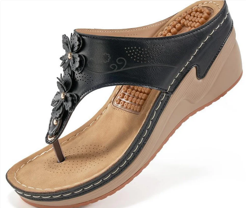 Nabalu Susan | Women’s Orthopedic Wedge Flip Flops with Floral Detail
