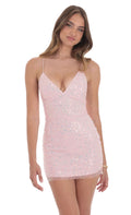 Lucy In The Sky Sequin V-Neck Bodycon Dress in Pink