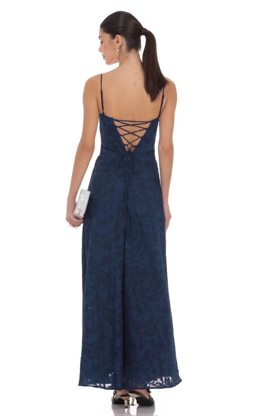 Lucy In The Sky Burnout Lace-Up Maxi Dress in Navy