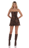 Lucy In The Sky Chiffon Floral A-line Dress in Brown