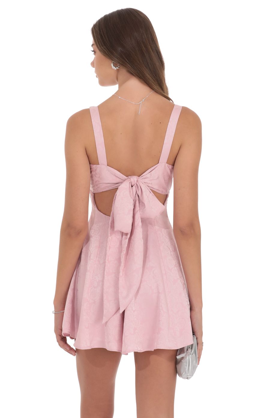 Lucy In The Sky Floral Jacquard Bow Tie Dress in Dusty Pink