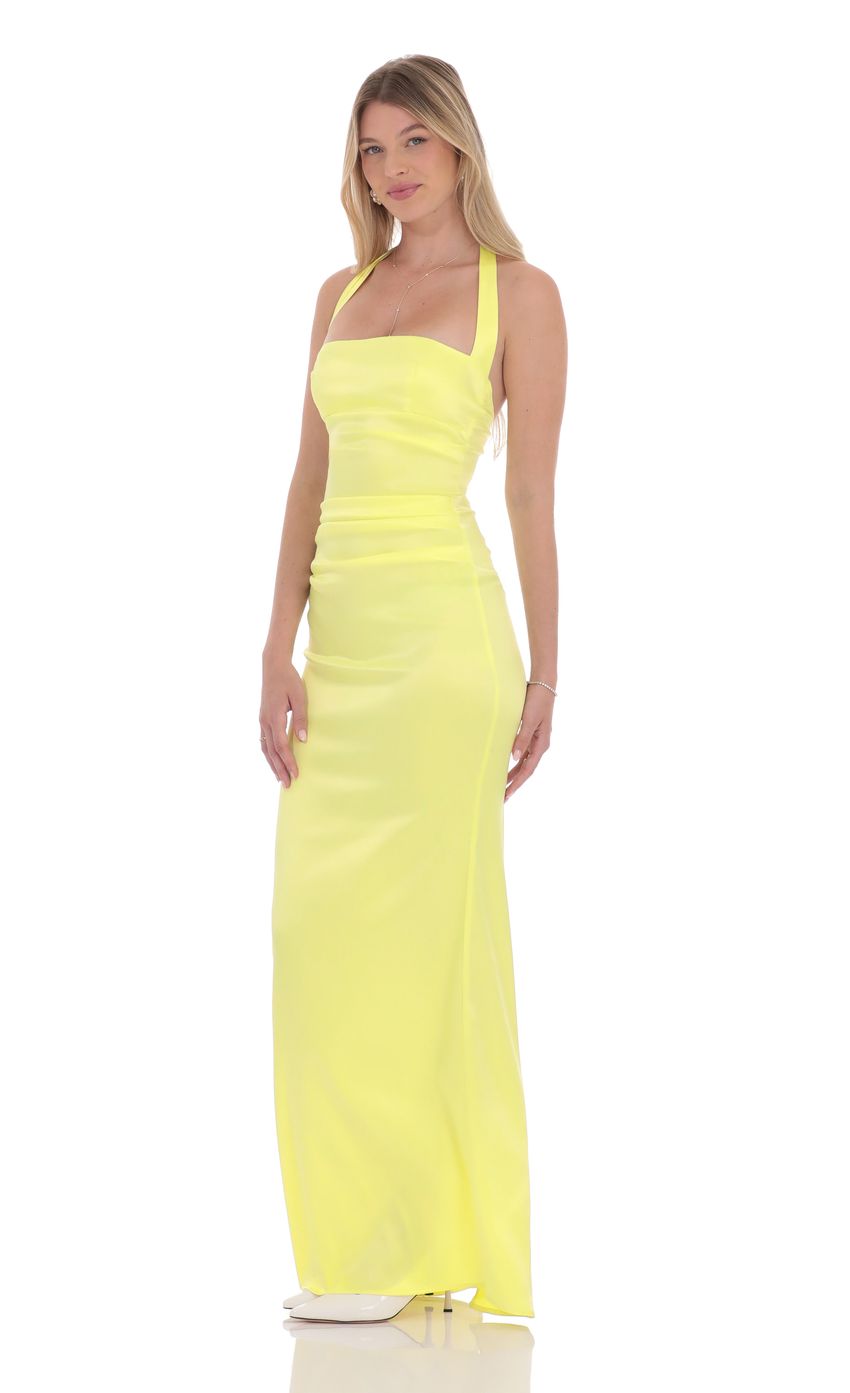 Lucy In The Sky Satin Halter Maxi Dress in Yellow 1
