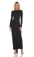 Lucy In The Sky Bodycon Open Back Maxi Dress in Black