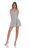 Lucy In The Sky Floral Striped Halter Open Back Dress in Black and White