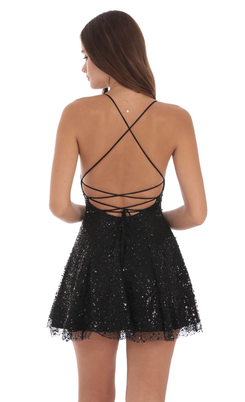 Lucy In The Sky Sequin Beaded Mini Dress in Black