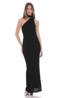 Lucy In The Sky Scarf Ribbed Rhinestone Maxi Dress in Black
