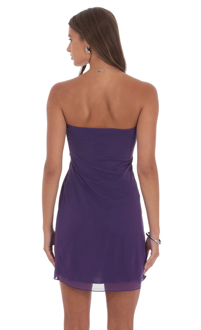 Lucy In The Sky Embellished Mesh Strapless Dress in Purple