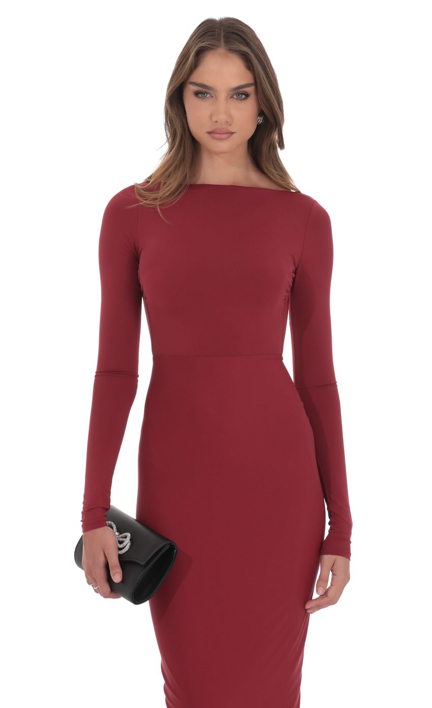 Lucy In The Sky Bodycon Open Back Dress in Maroon