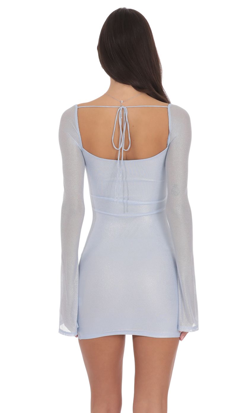 Lucy In The Sky Foil Long Sleeve Bodycon Dress in Baby Blue