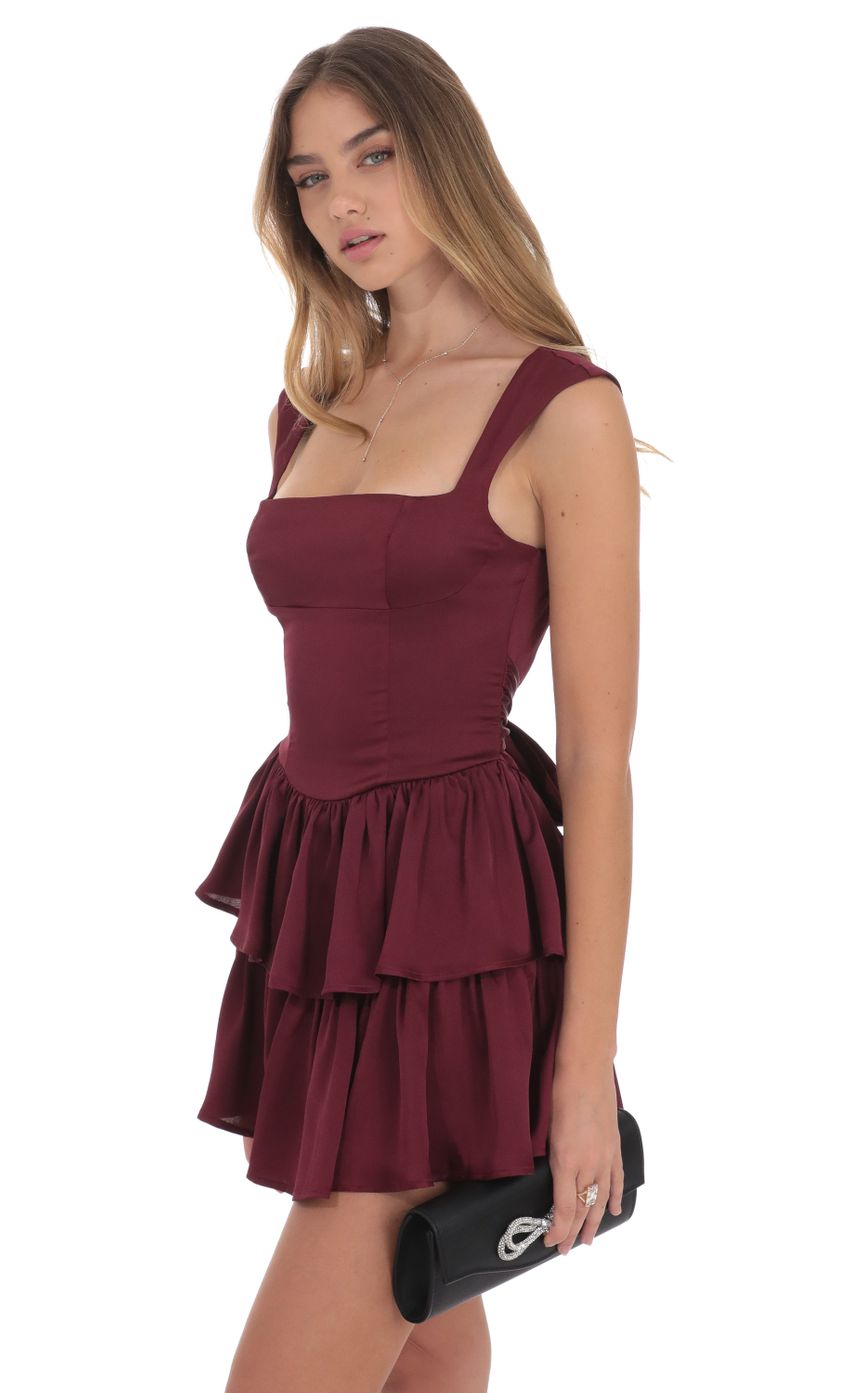 Lucy In The Sky Wide Strap Ruffle Dress in Burgundy