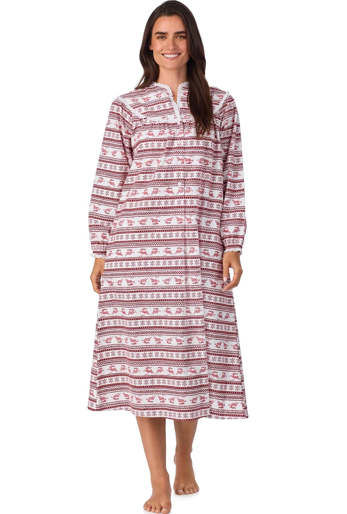 Lanz of Salzburg Women's Red Fair Isle Flannel Gown