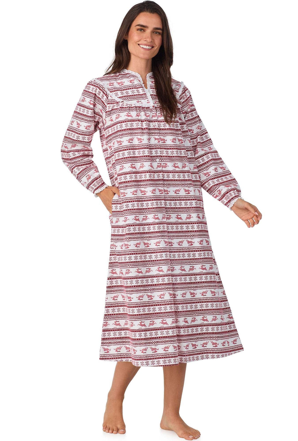 Lanz of Salzburg Women's Red Fair Isle Flannel Gown