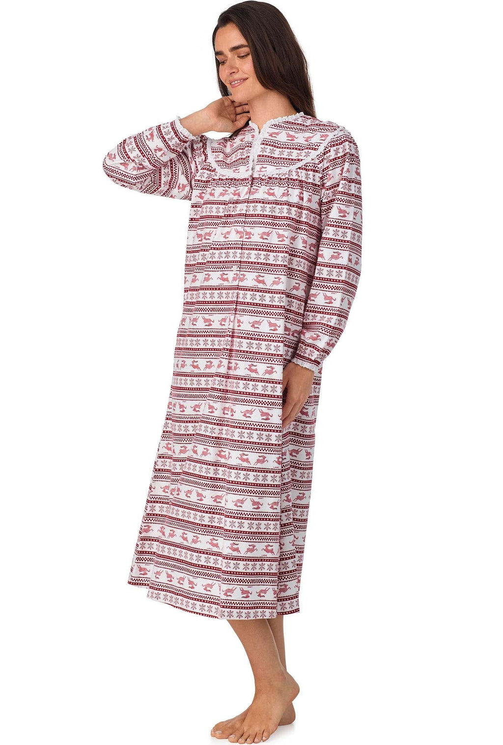 Lanz of Salzburg Women's Red Fair Isle Flannel Gown
