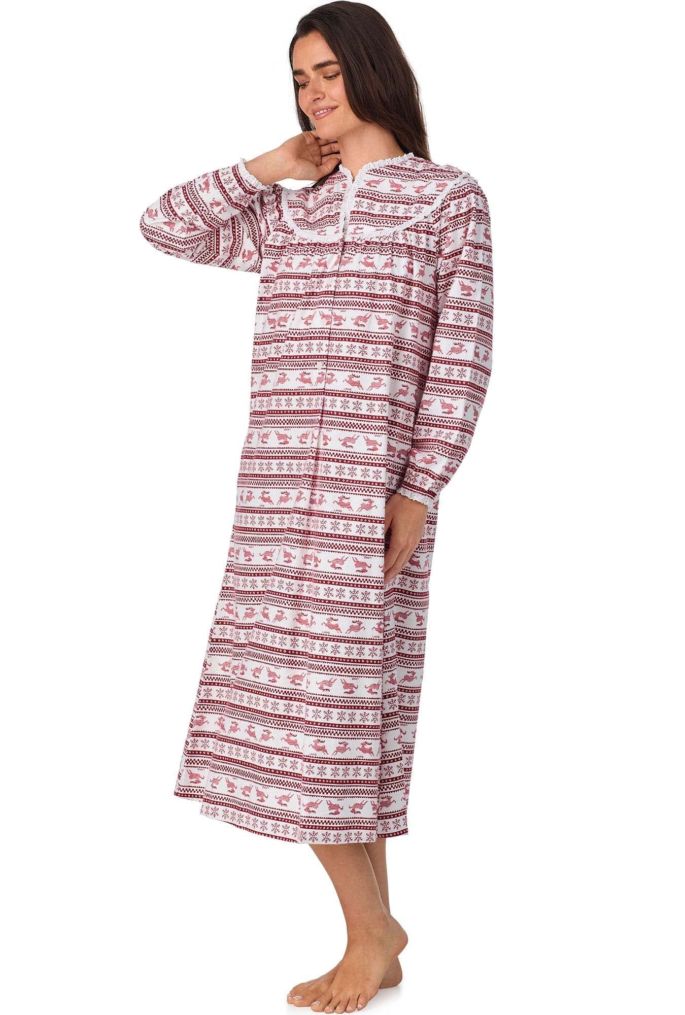 Lanz of Salzburg Women's Red Fair Isle Flannel Gown
