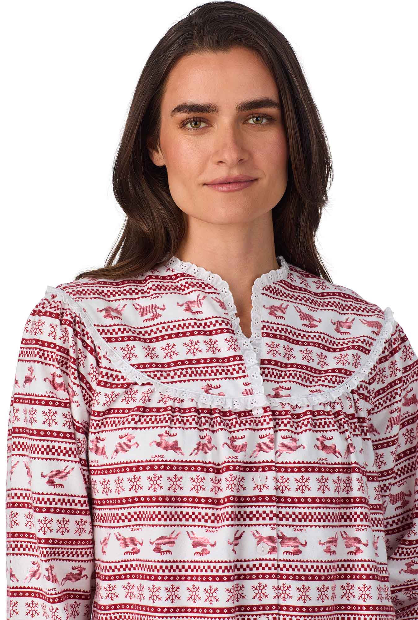 Lanz of Salzburg Women's Red Fair Isle Flannel Gown