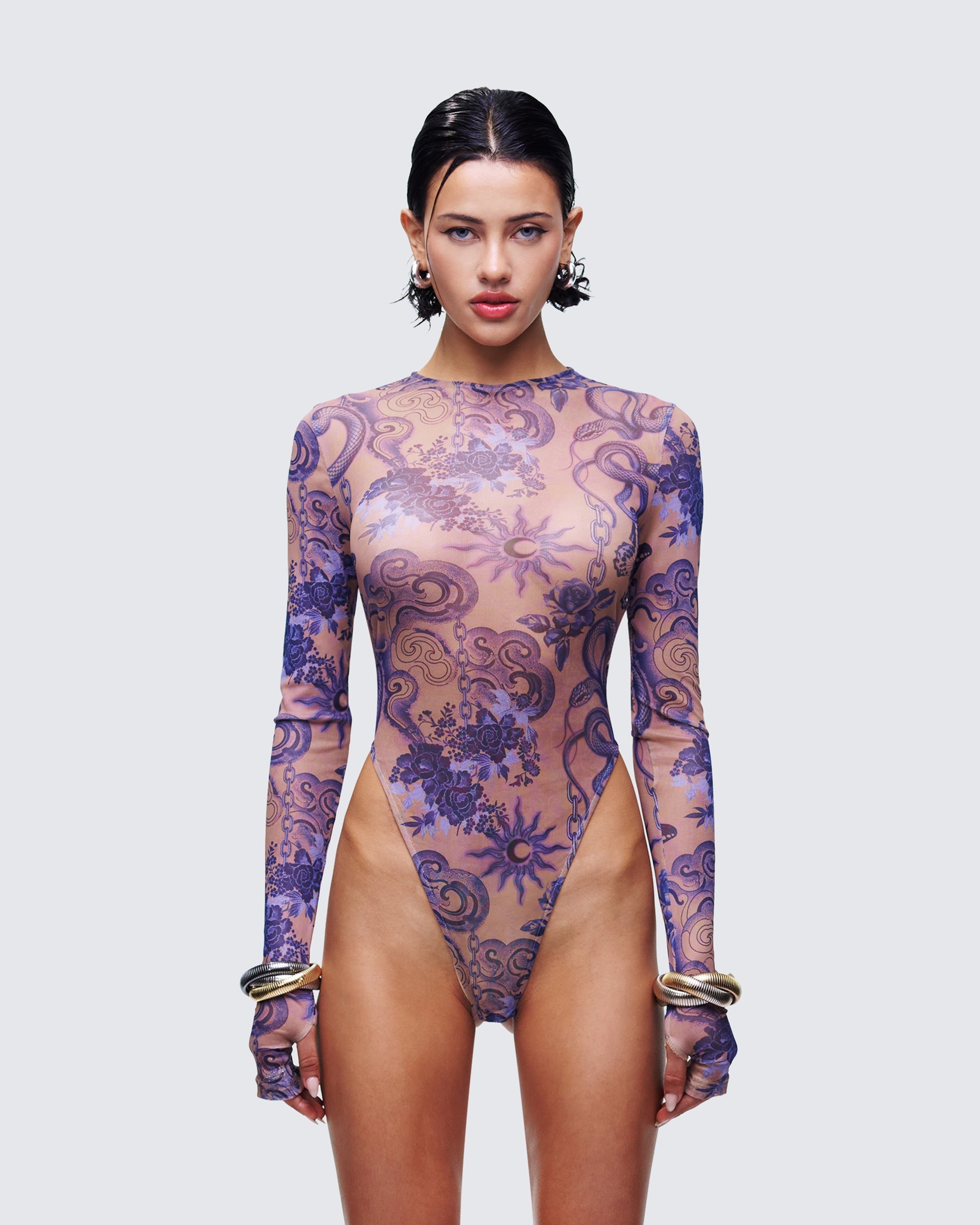 Finesse Thorne Multi Mesh Tattoo Printed Bodysuit