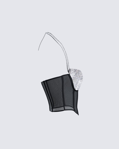 Aela Black Rhinestone Corset Top