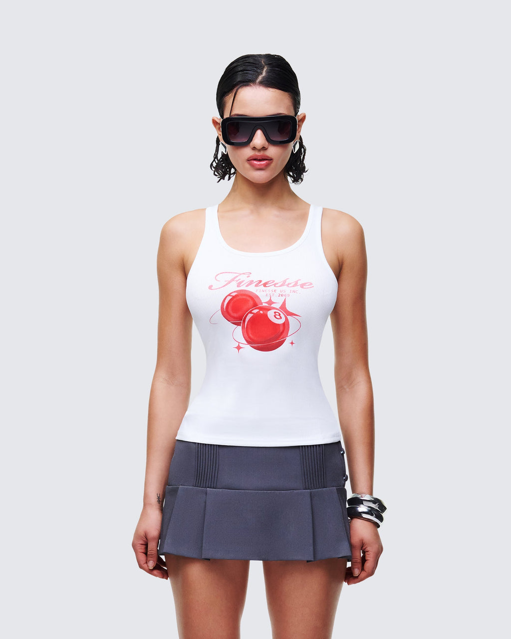 Finesse Evina White Graphic Rib Tank