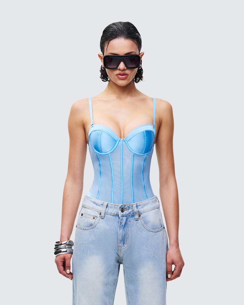 Finesse Cinderella Mesh Detachable Strap Bodysuit