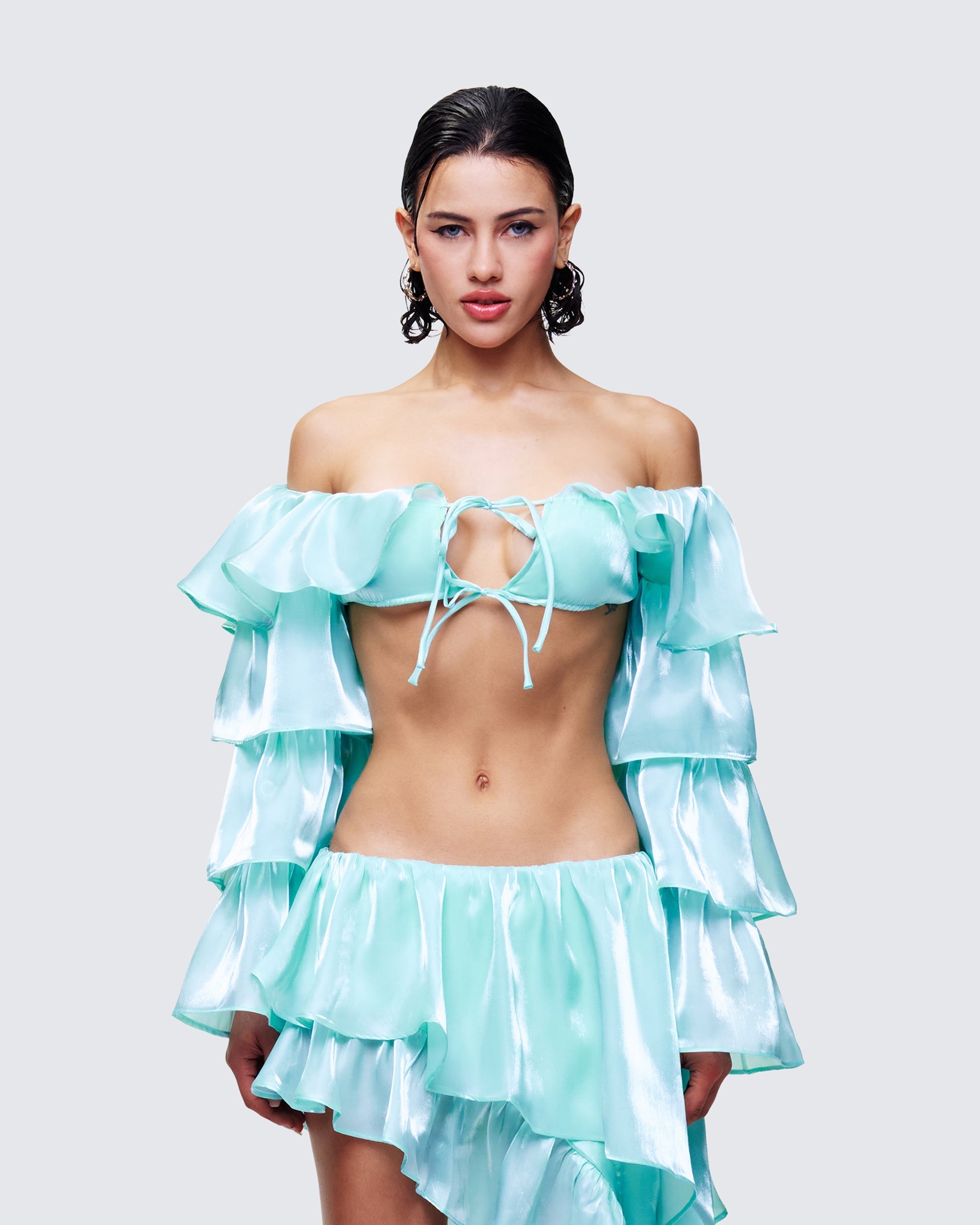 Finesse Skipper Ruffle Sleeve Crop Top