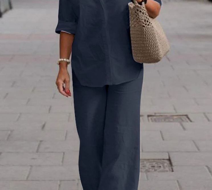 Nabalu Women 2 Piece Summer Set – Relaxed Shirt and Wide Leg Pants