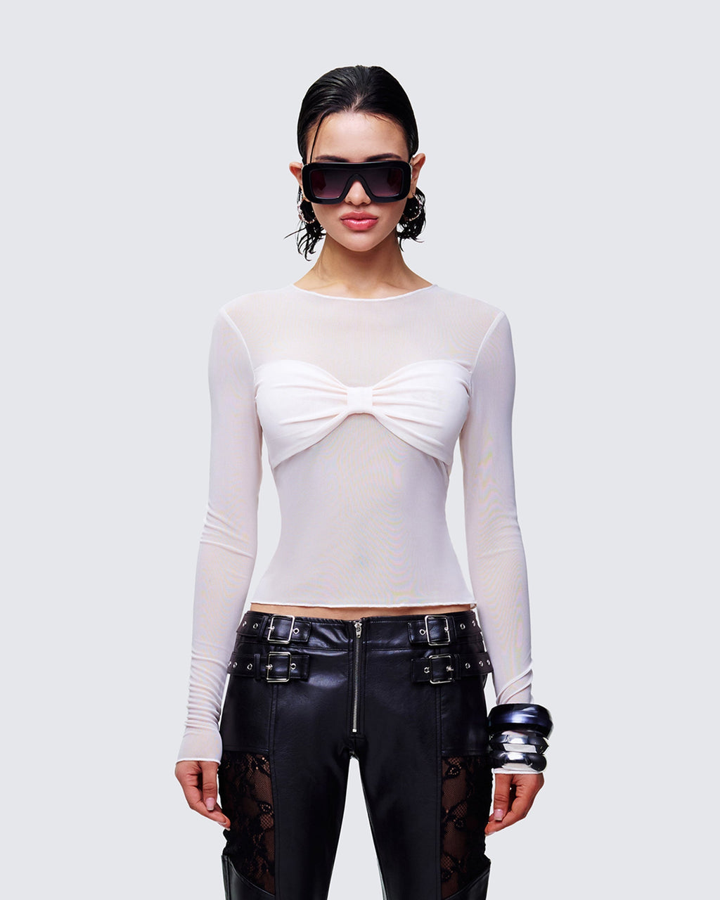 Finesse Orpheus White Mesh Long Sleeve Top