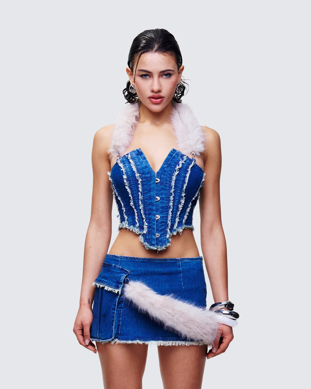 Finesse Sophelle Distressed Acid Wash Denim Corset