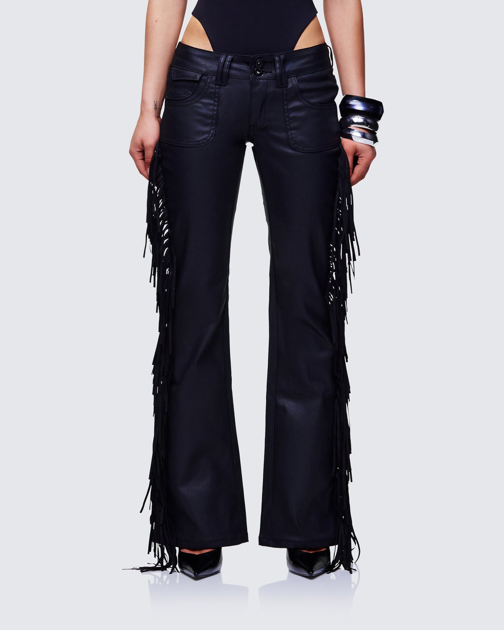 Finesse Delilah Black Denim Fringe Jeans