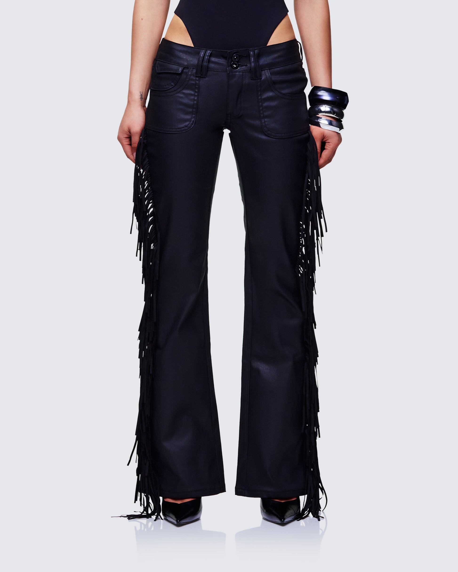 Finesse Delilah Black Denim Fringe Jeans