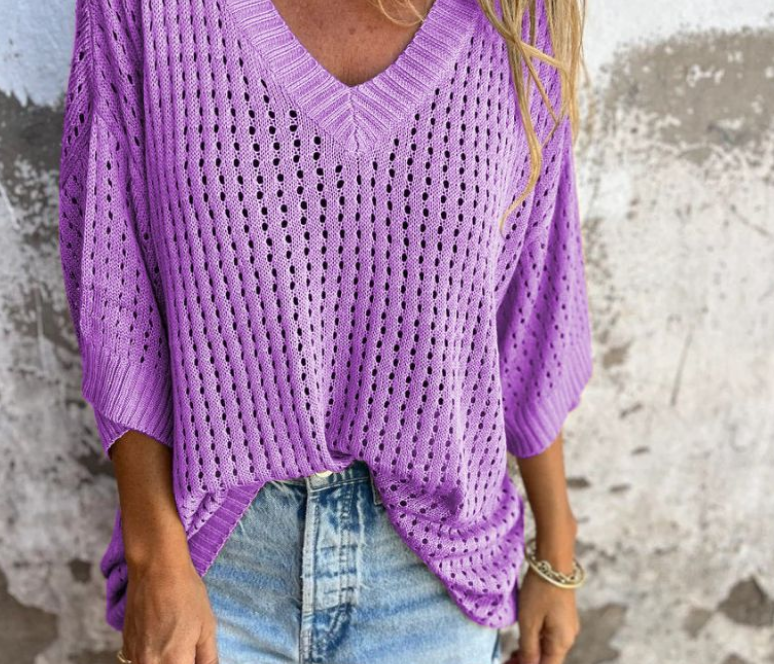 Nabalu Alira | Women’s V-Neck Open Knit Relaxed Sweater