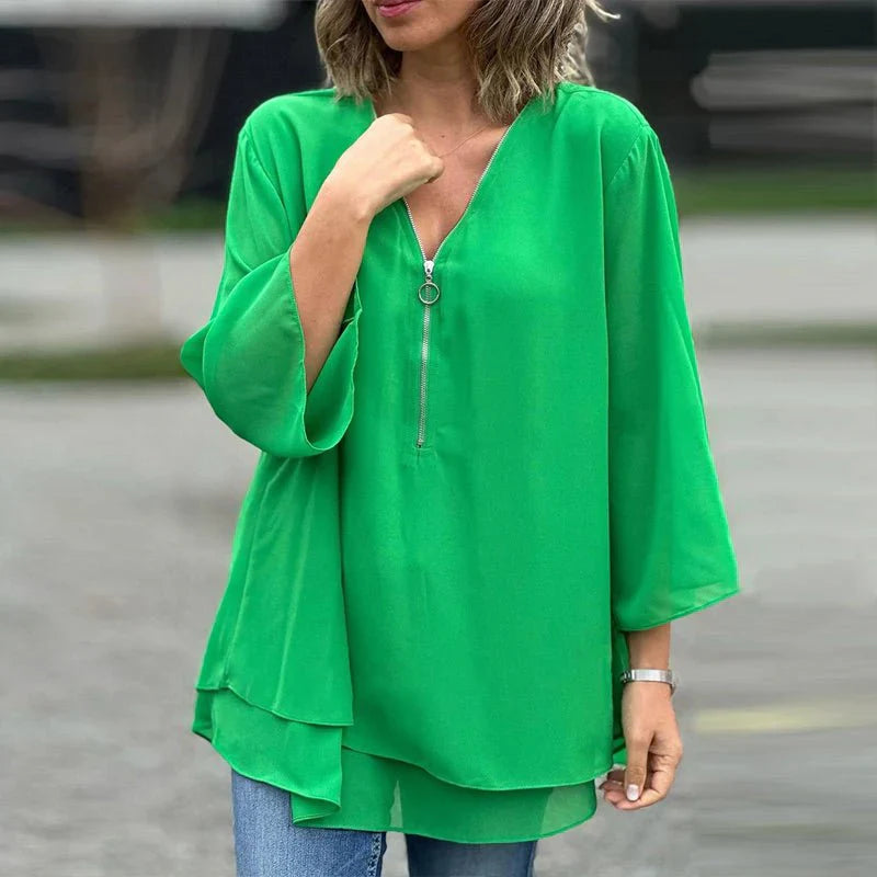 Nabalu Solmira | Women’s Relaxed Zip Front Tunic Blouse