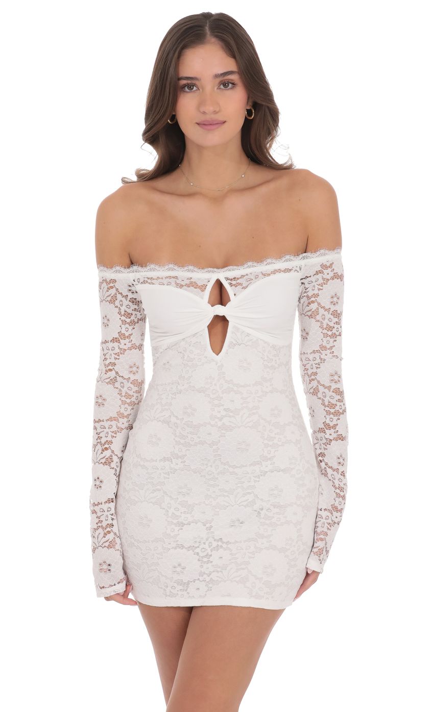 Lucy In The Sky Lace Off Shoulder Bodycon Dress in White