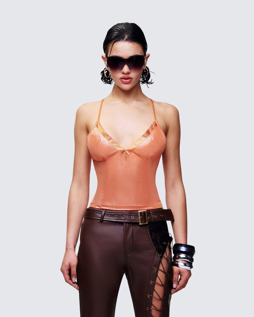 Finesse Teenay Gold Plunge Neck Strappy Cami