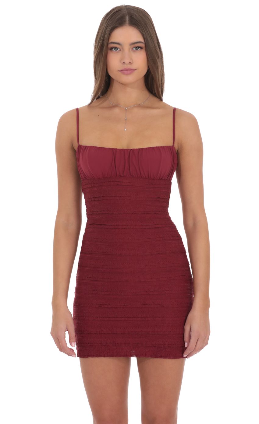 Lucy In The Sky Crinkle Bodycon Dress in Burgundy