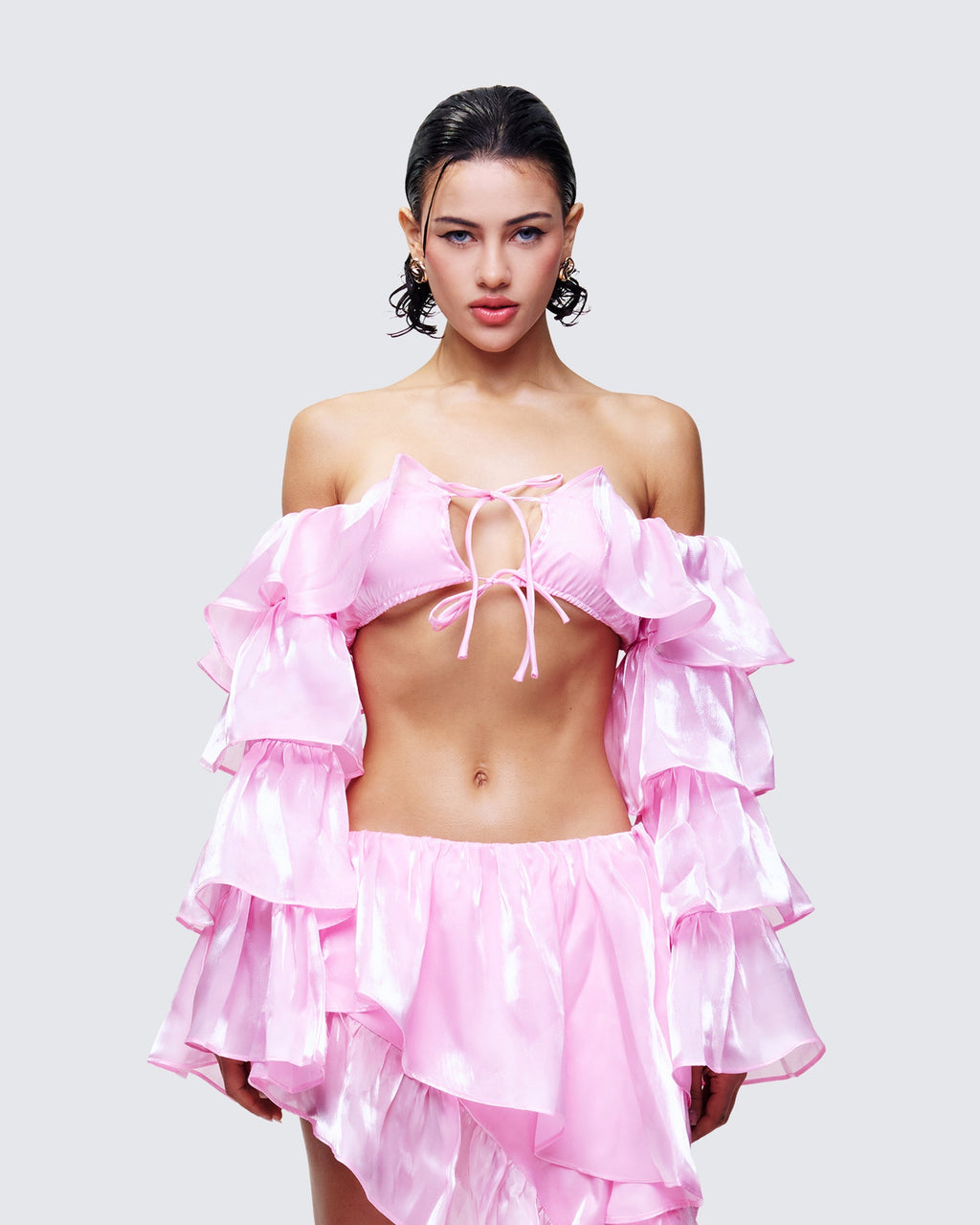 Finesse Skipper Ruffle Sleeve Crop Top