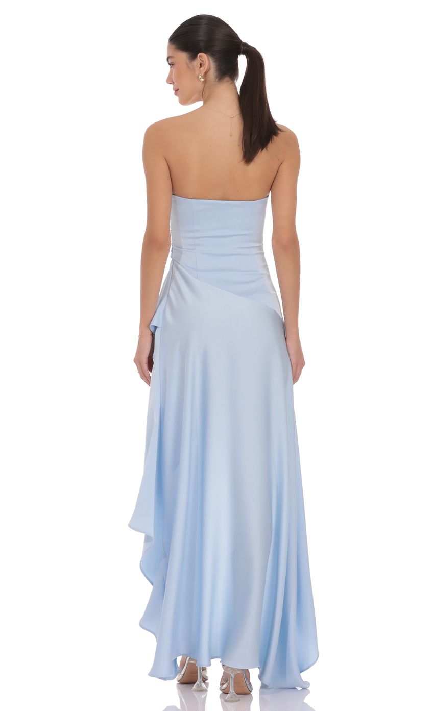 Lucy In The Sky Satin High Low Maxi Dress in Light Blue