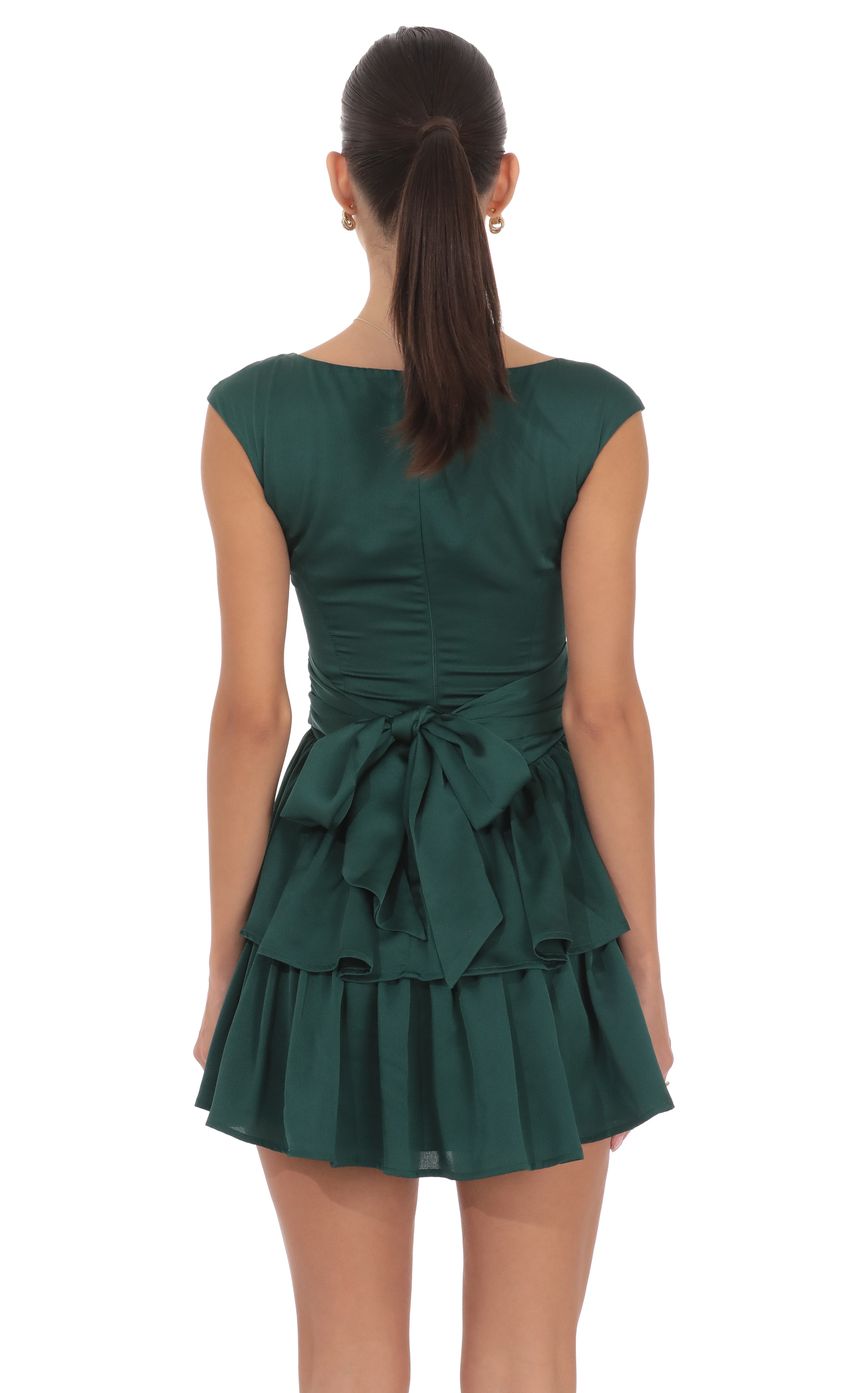 Lucy In The Sky Satin Wide Strap Ruffle Dress in Green
